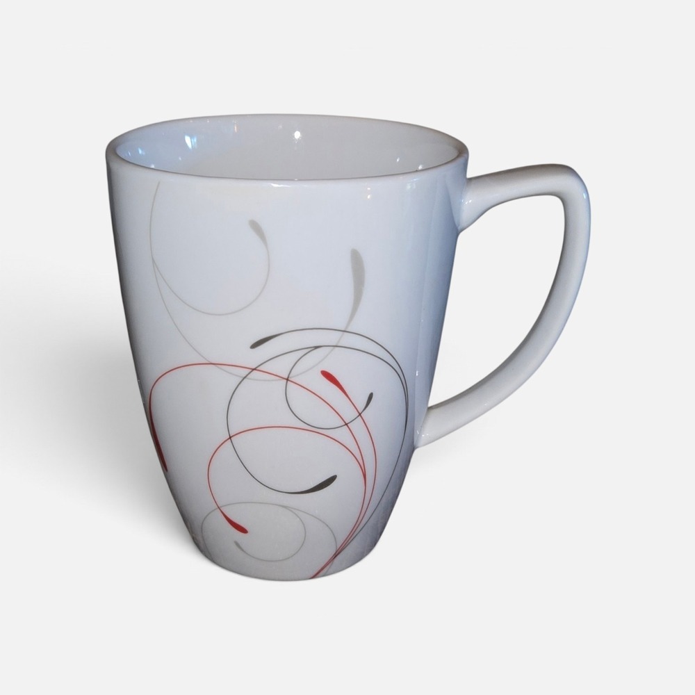 Corelle Coordinates Splendor Porcelain Coffee Mug Red Grey Swirl White Cup